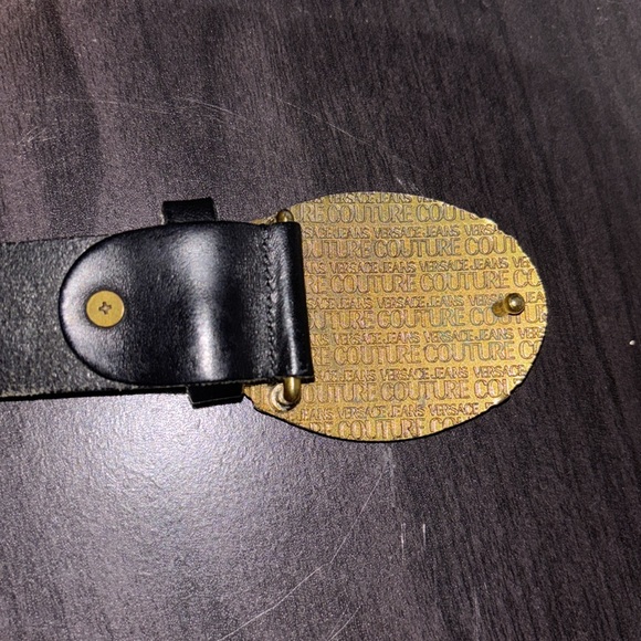 Versace Couture Belt Mens Black Leather Belt With Signature Gold Versace Buckle - Picture 9 of 10